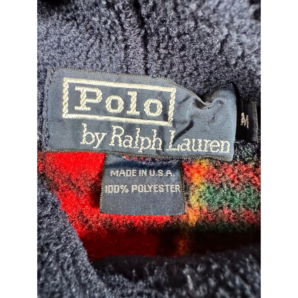 Polo Ralph Lauren 90s Fleece Hoodie Plaid Stewart Tartan Red Navy Blue Medium M - Picture 2 of 6